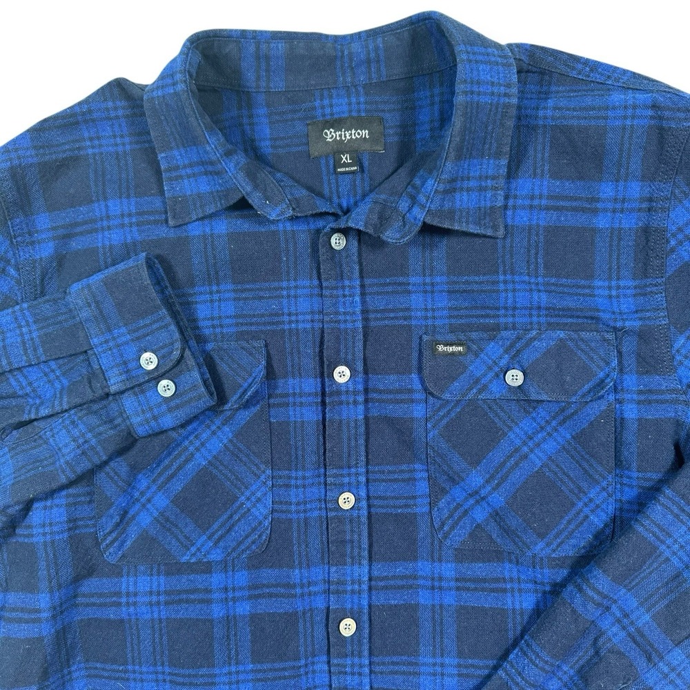 Brixton Shirt Men's XL Blue Plaid Button Up Flannel Heavyweight Casual